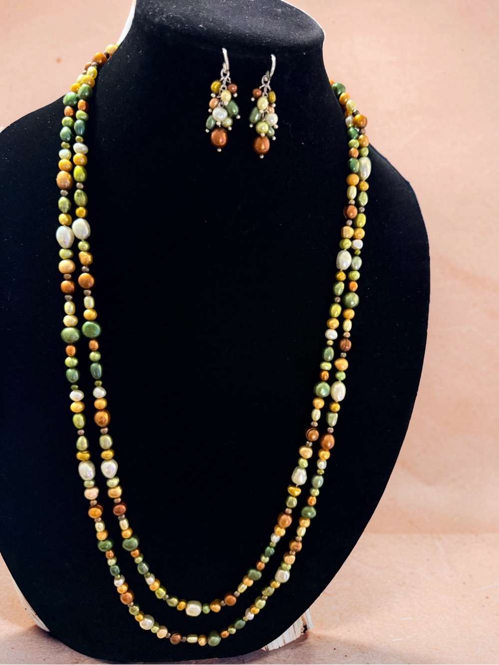 Fresh Water pearl long beaded necklace  with Matching Earrings